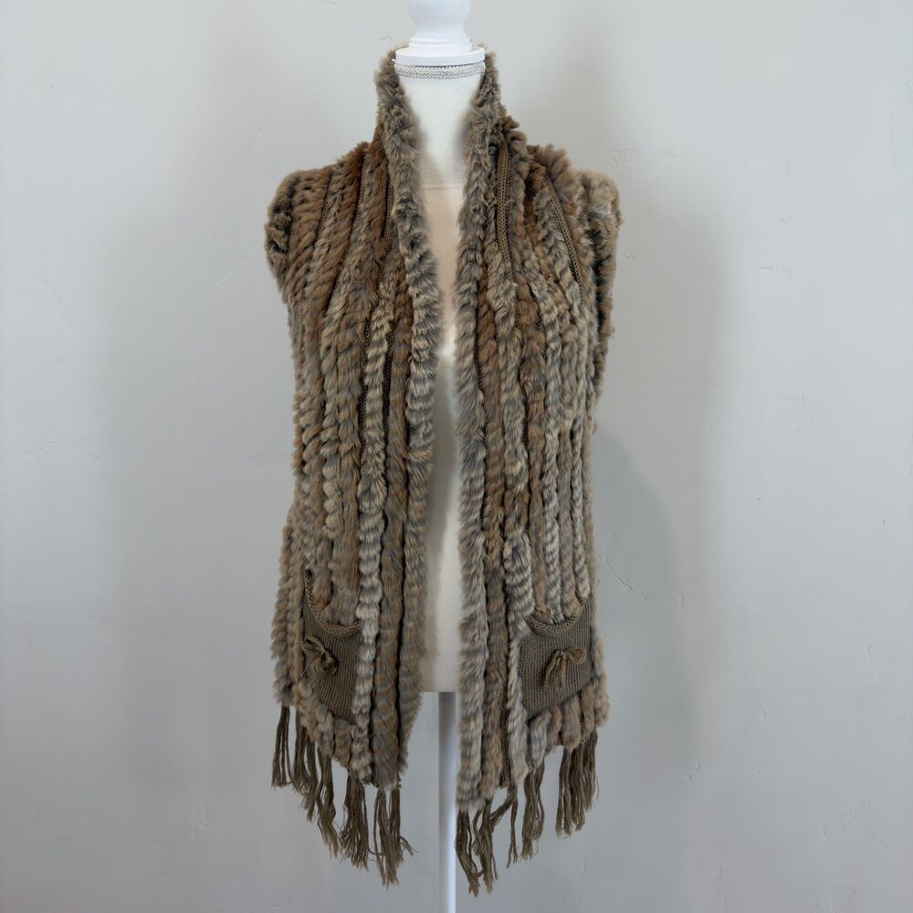 Pat Dahnke Rex Rabbit Pocket Shawl Womens S/M Brown Fringe Western Made In Texas